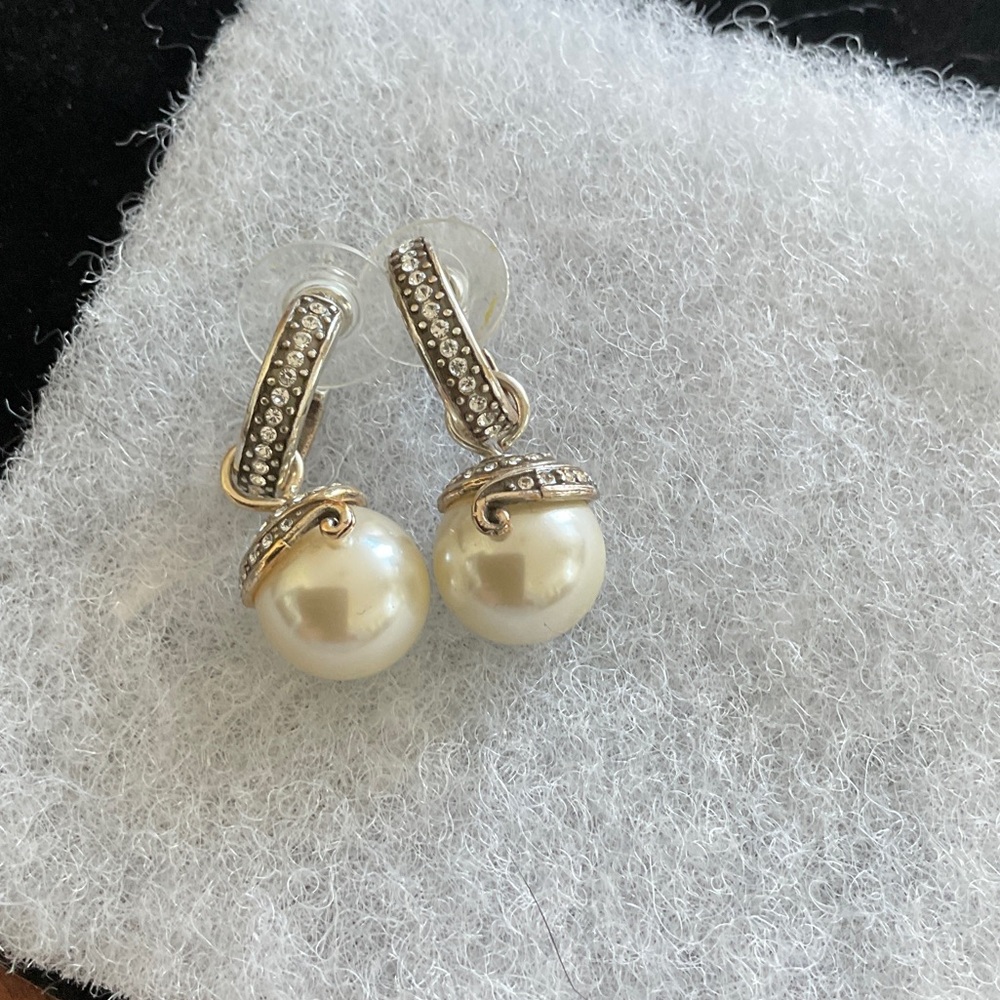 Brighton Silver Plated and Faux Pearl and Crystal Earrings